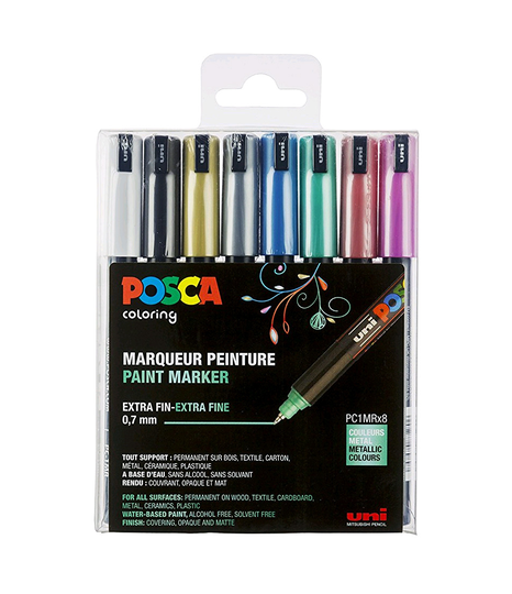 Posca - PC1MR - Extra Fine Tip Pen - Metallic Colors 8 pc