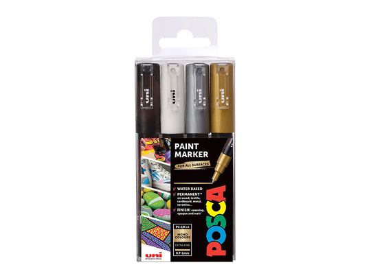 Posca PC1MC Extra Fine Tip Pen Gold Silver Black & White 4 pc