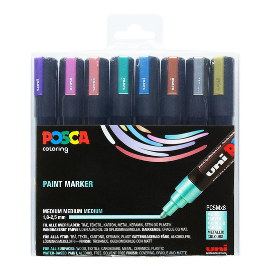 Posca - PC5M - Medium Tip Pen - Metallic colors 8 pc