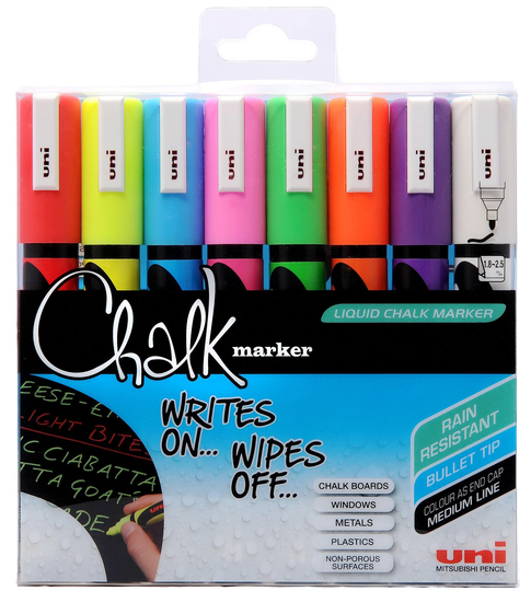 Uni - Chalkmarker 5M - Assorted colors 8 pc