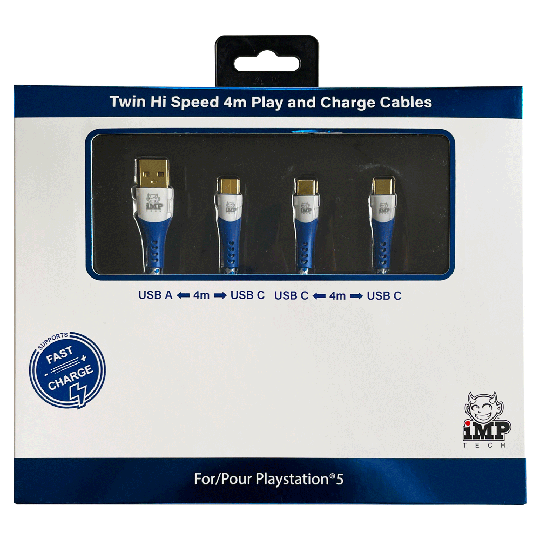 iMP - 4M Braided Fast Charge Play and Charge Cable Twin Pack - A to C, C to C